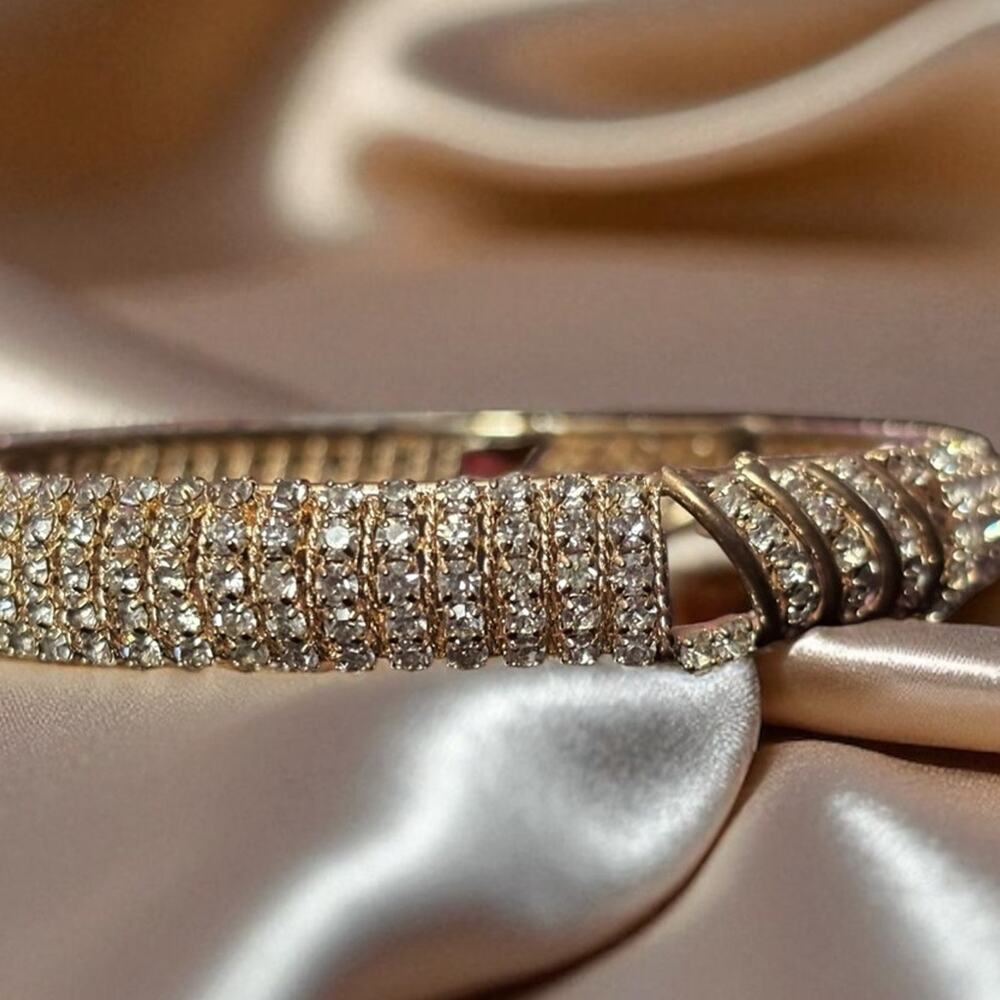Chunky Gold Tone Pavé Crystal Statement Bracelet - Vintage Link Style